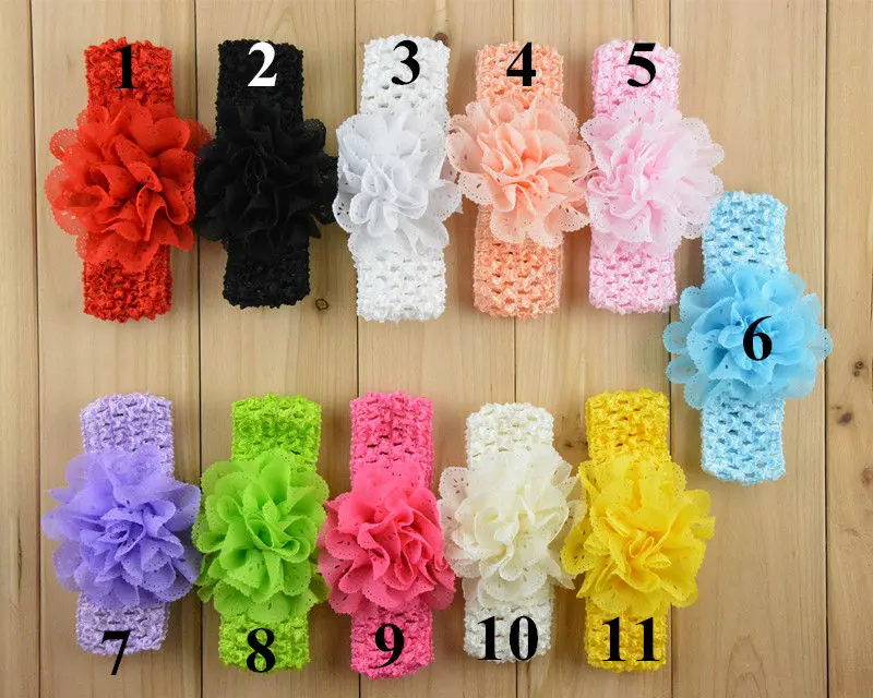 Акция 10 шт./лот шифоновая кружевная вязанная лента на голову с цветком платье для