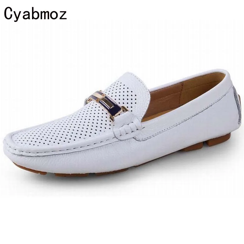 100% GENUINE LEATHER MEN SHOES handmade big size Driving shoes casual breathable moccasin hole summer Soft Loafers Oxfords | Обувь