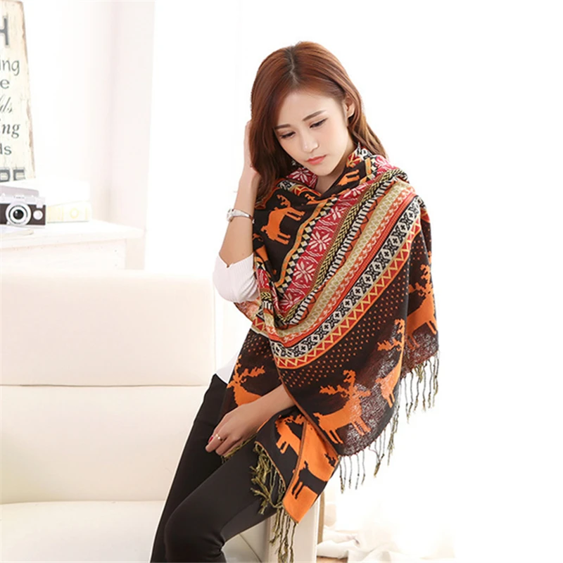 2016 Зима Новый Мода Снег Цветок Олень Печати Женщины Мужчины Причинно Шарф