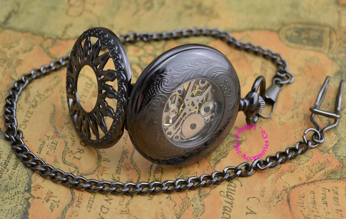 

g price good quality new antique classical black sun flower mechanical pocket watch hour with chain hour