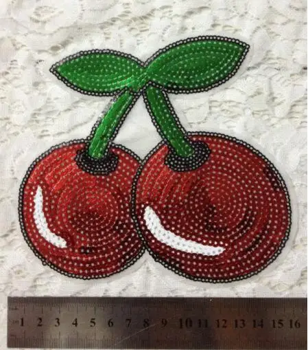 Новые Красные Блестки вишни с вышивкой железная искусственная кожа модные