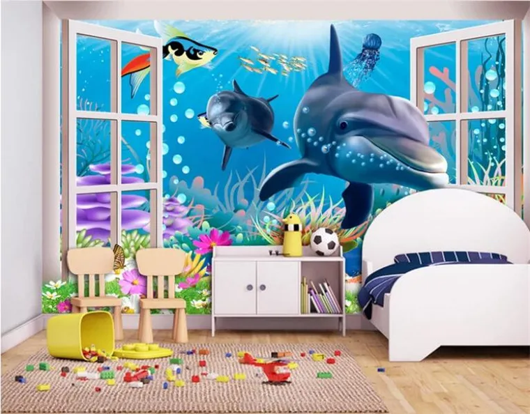 3D обои на заказ росписи красоты 3 d подводный мир аквариум мультфильм детская