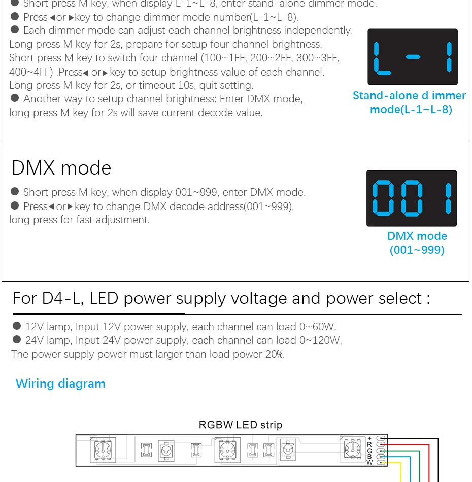 D4-L DC12V-36V 20A 4 канала 4CH ШИМ постоянное напряжение DMX декодер DMX512 светодиодный контроллер для RGB RGBW светодиодные ленты