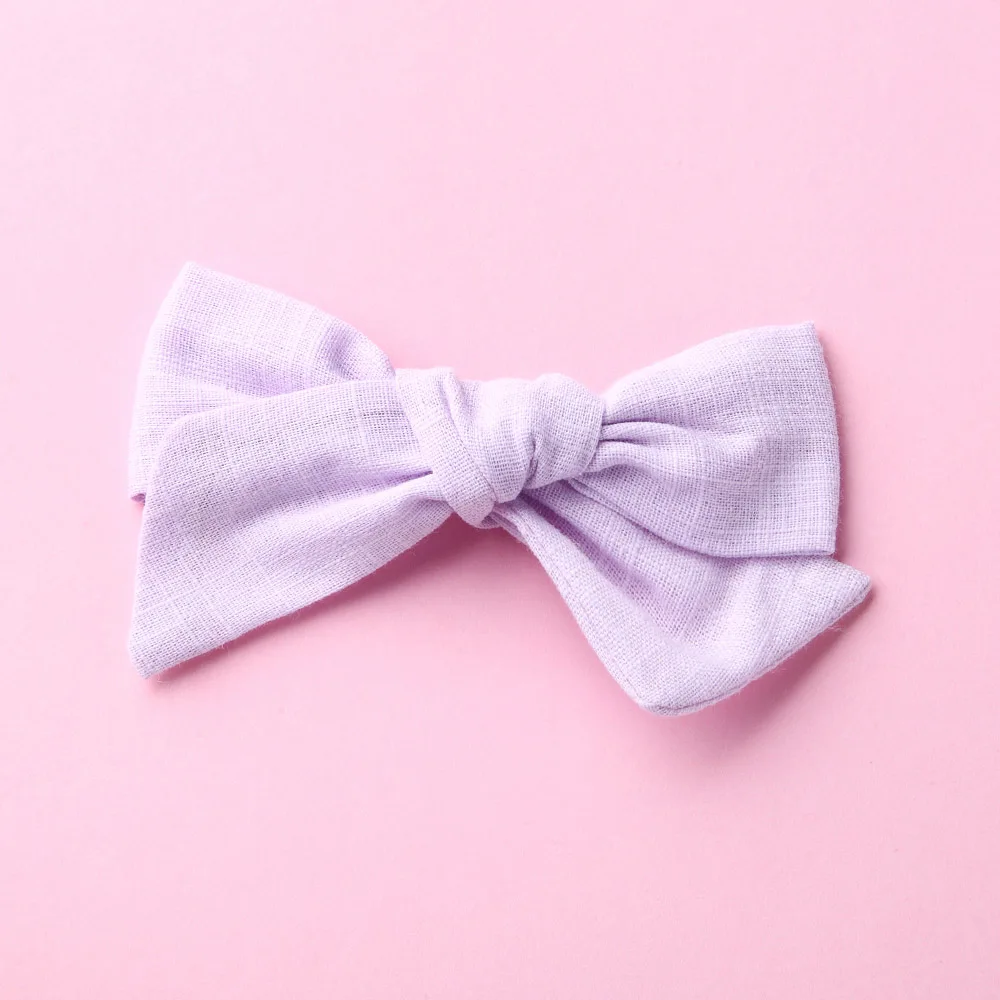 Lavender with Clip Ручная работа, школьный нейлоновый бант или заколки для волос, цветочный принт, тканевый бант, повязки на голову, подарок для детского душа - Цвет: Lavender with Clip