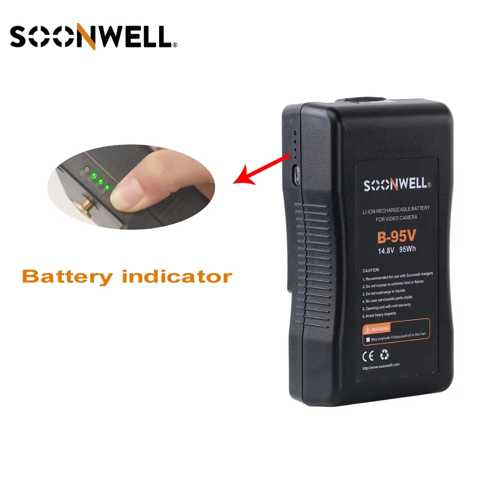 Soonwell B-95V 95Wh 6.6Ah 14,8 V-lock литий-ионный аккумулятор, перезаряжаемый V-mount Аккумулятор для камеры, светодиодный свет, монитор, видео