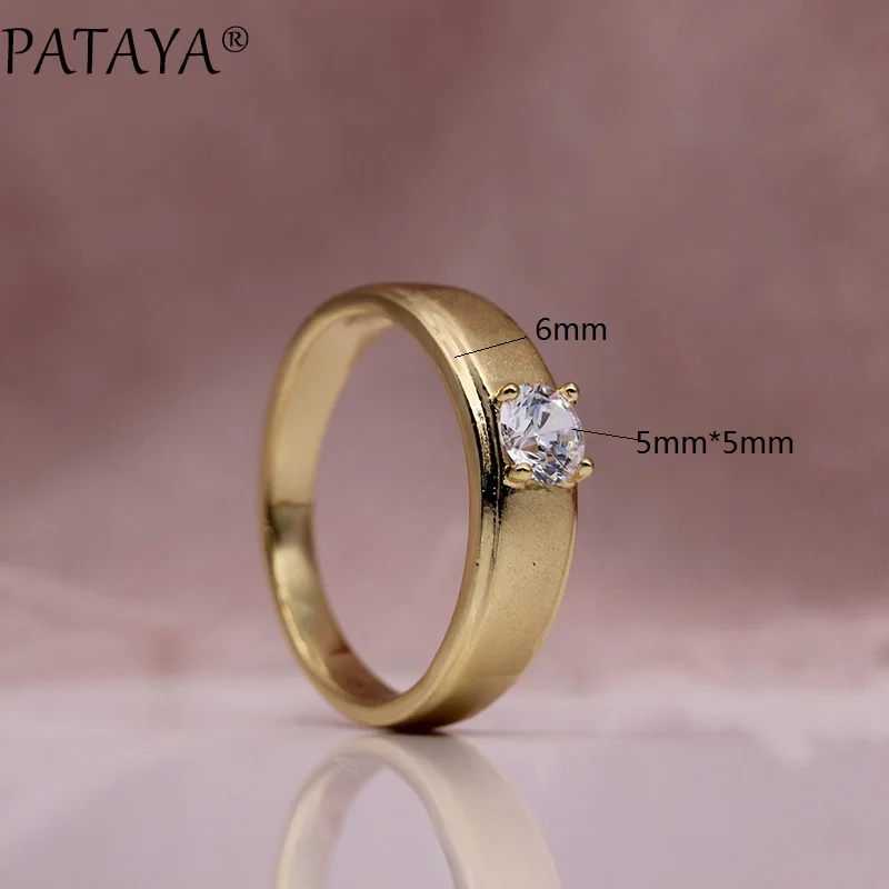 PATAYA, новинка, Женские Простые Благородные Кольца, 585, розовое золото, белый, круглый природный Цирконий, для свадьбы, вечеринки, модное ювелирное изделие, тонкие Глянцевые Кольца