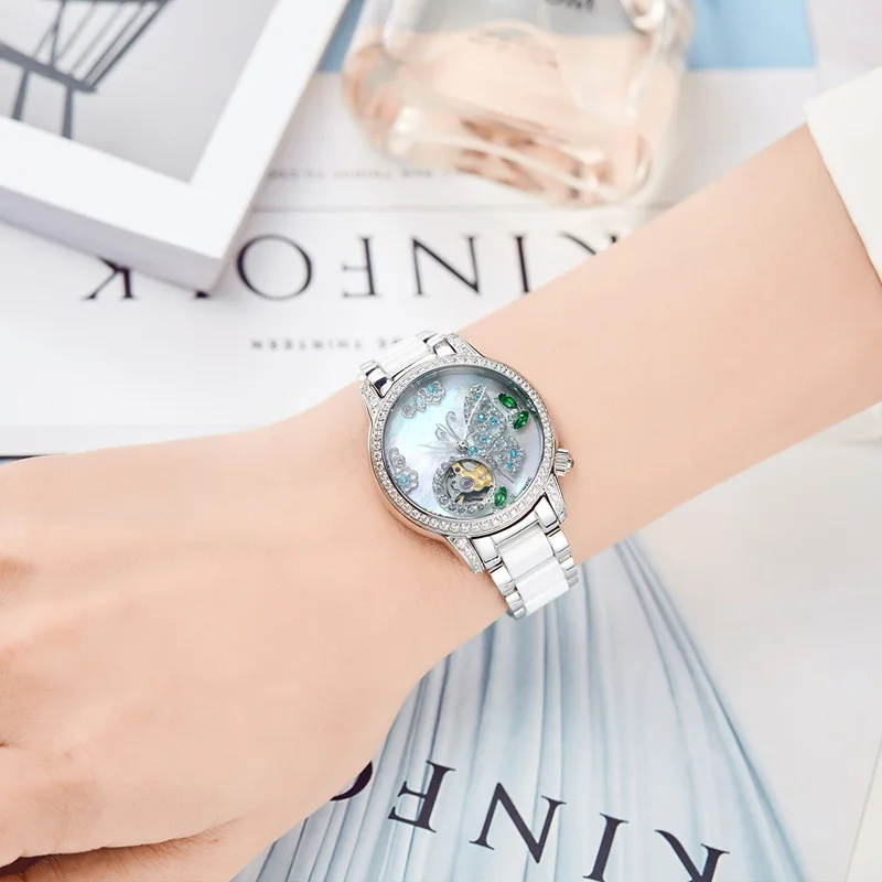Relogios Feminino SOLLEN Топ люксовый бренд женские часы Изумрудная бабочка керамический