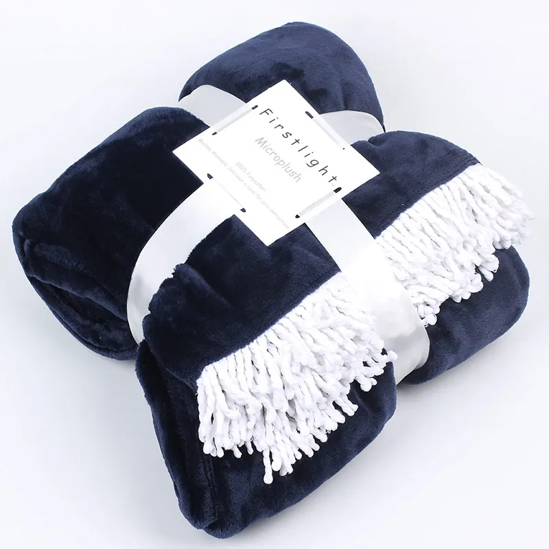 Blue Plaid Одеяло с кисточками, полиэстер, Фланелевое Флисовое одеяло для дивана, кровати, дивана, плюшевое, мягкое, теплое, однотонное, Manta Cobertor ecoractive - Цвет: Blue Plaid