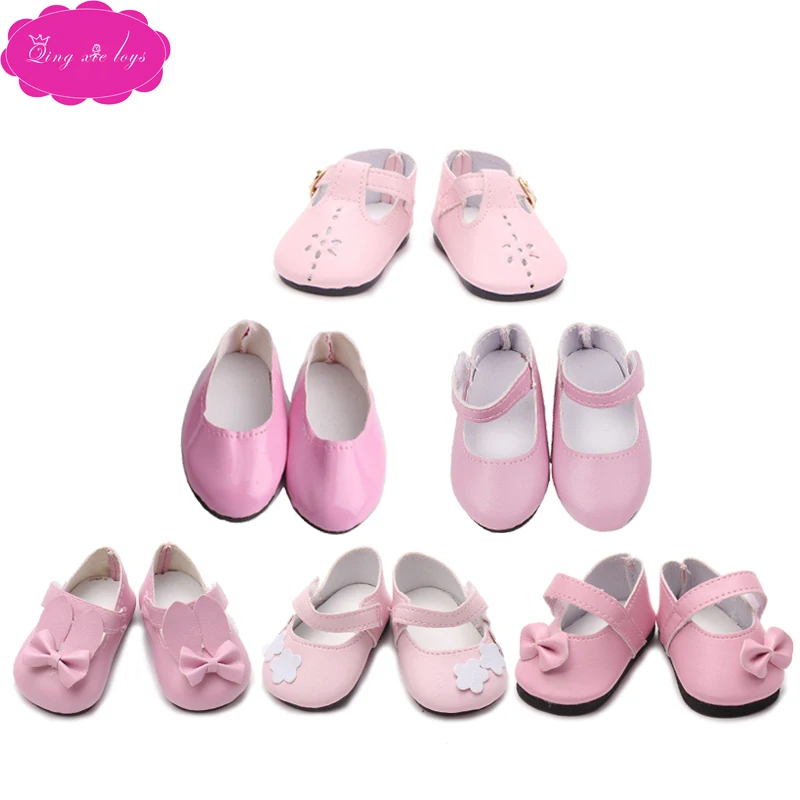 

Dolls pink princess dress shoes fit 43 cm baby doll and American 18 inch Girls doll shoe accessories g5-g66
