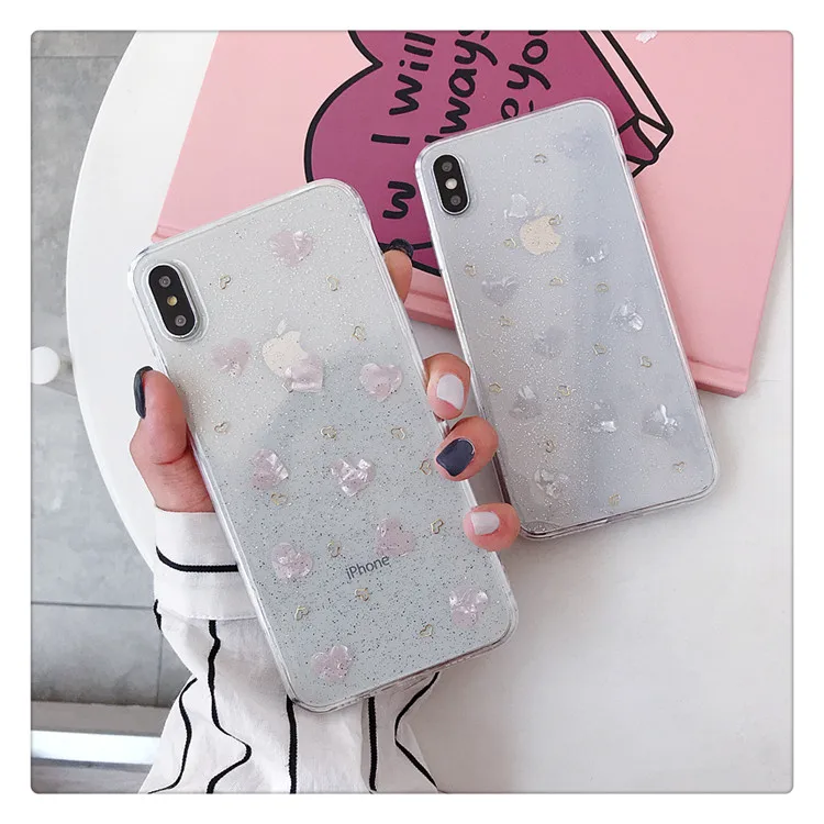 Роскошный простой блестящий чехол для телефона с сердечками Iphone X Xs Max Прозрачный