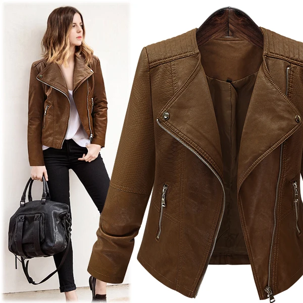 Women's Long Sleeve Leather Coat 2018 Spring Fashion MOTO Jacket Zipper Slim Female Cardigans Coats PU Plus Size 5XL C82834C |