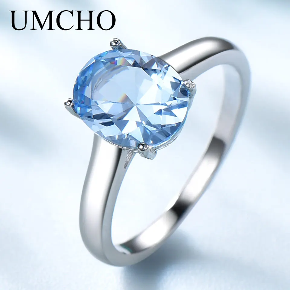 UMCHO, подлинные 925 пробы, серебряные кольца для женщин, голубой топаз, драгоценный камень, обручальное кольцо, камень по месяцу рождения, романтическое ювелирное изделие