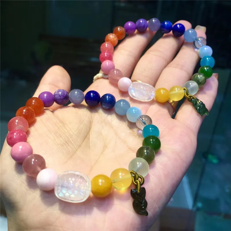 8mm Natural Rainbow Different Mixed Stone Coral Amber Rose Quartz Lapis Amazonite Charoite Beads Bracelet Jewelry Certificate | Украшения и