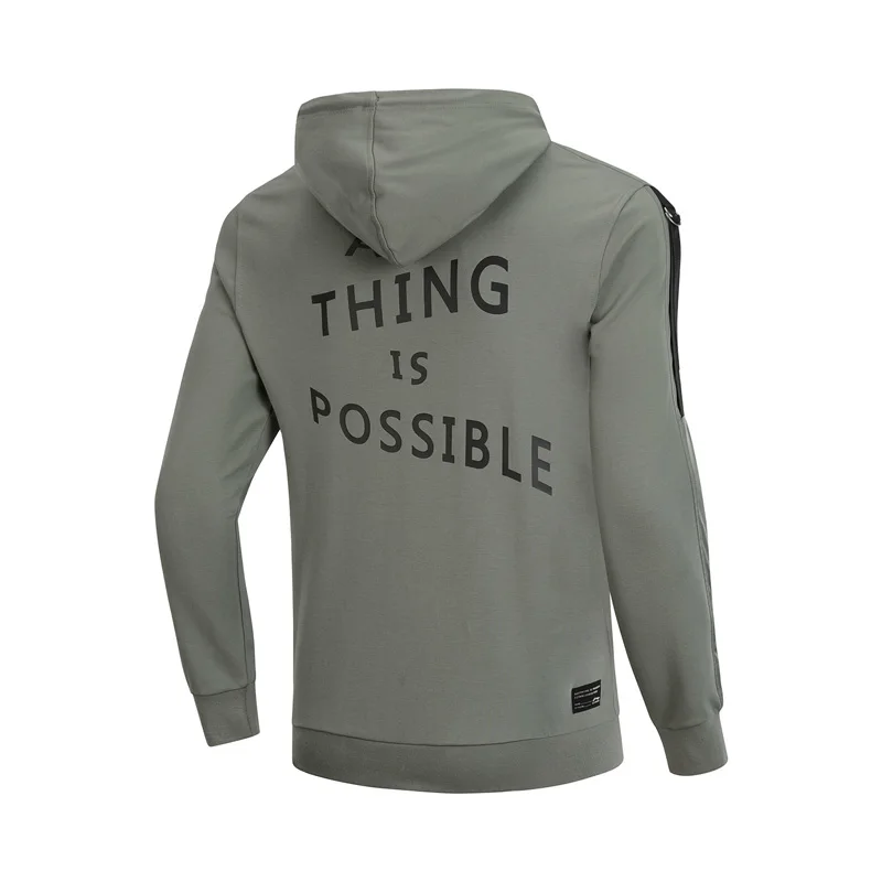 Li Ning Мужская трендовая толстовка с капюшоном принтом хлопок полиэстер спандекс