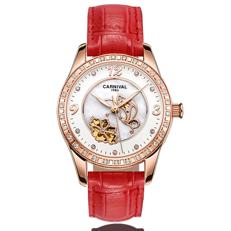 Women Watches Carnival Luxury Brand Watch Women Automatic Mechanical Wrist Watch Sapphire Skeleton relogio feminino C8009L-3