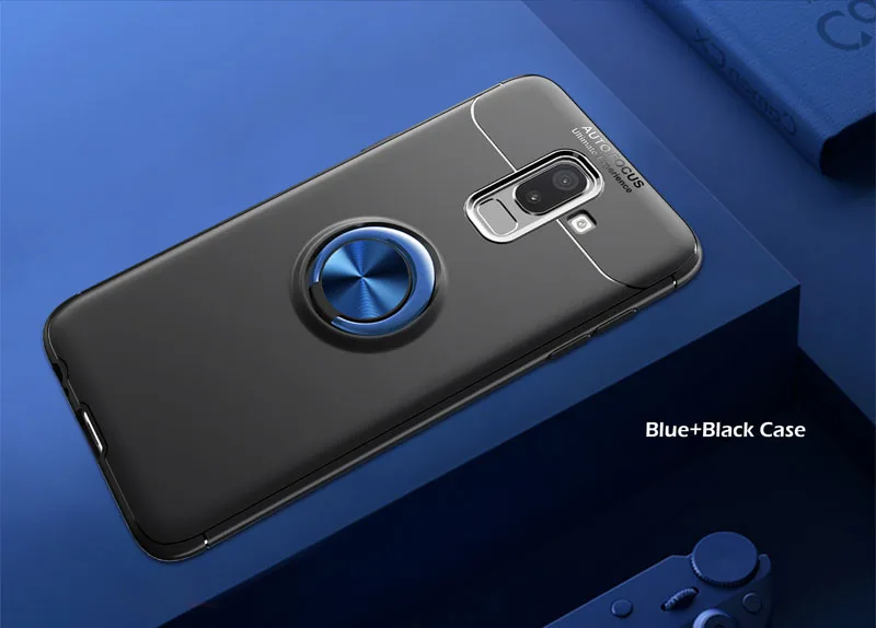 blue black Чехол для samsung Galaxy J8, роскошный чехол с держателем для пальцев, задняя крышка для samsung J8, SM-J800F, чехол - Цвет: blue black