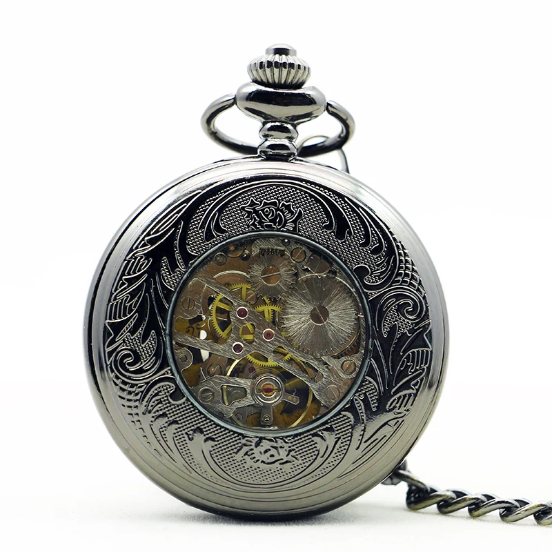Черные механические карманные часы в стиле стимпанк мужские античные Роскошные