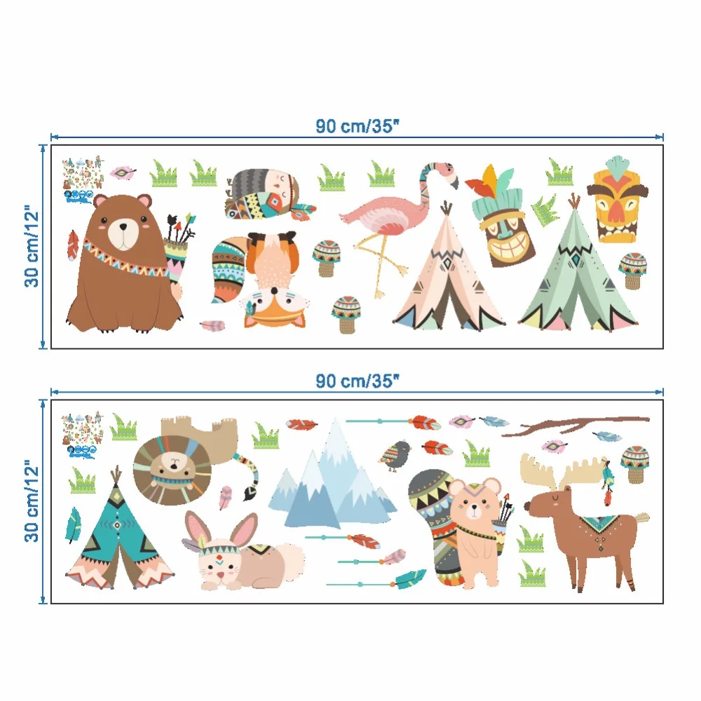 Indian style cartoon animals wall stickers kids room bedroom nursery decor decals eco-friendly diy wallpaper art murals dc8 | Дом и сад