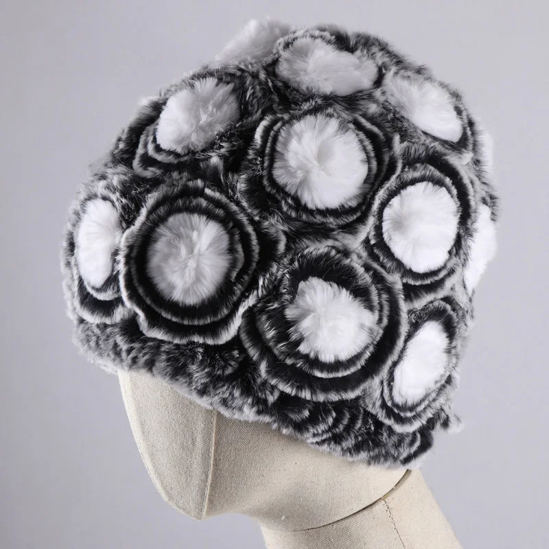 Модная меховая шапка для девушек женская зимняя из натурального меха кролика