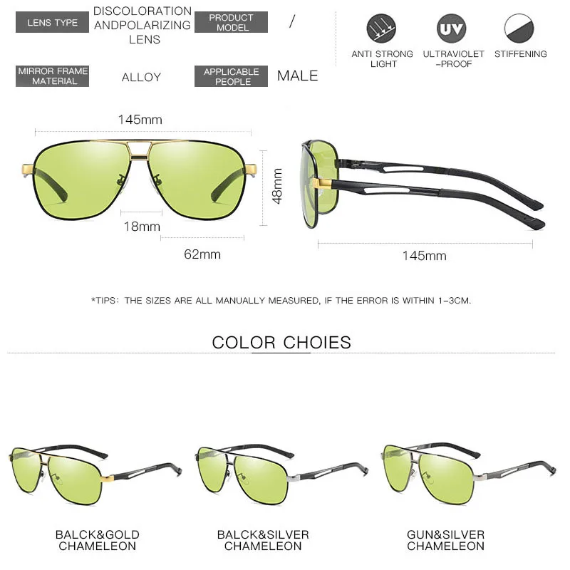 

Photochromic Night Vision Sunglasses Men Women Polarized Chameleon Pilot Sun Glasses For Men Driving Goggles lunettes de soleil