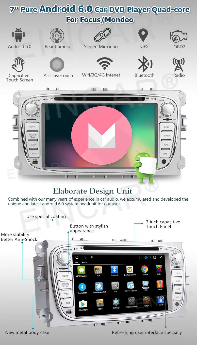 7 &quotAndroid 6 0 Автомобильный DVD стерео плеер gps CANBUS для Focus/Galaxy/Mondeo/S Max|car dvd stereo|car playercar
