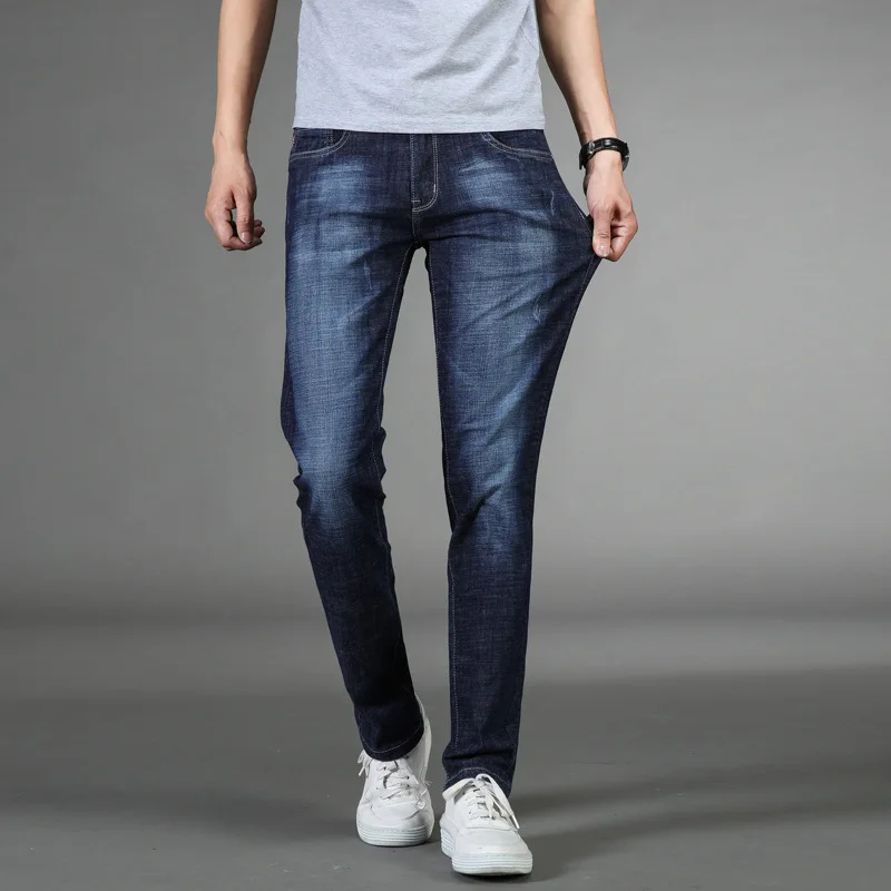 Для мужчин s Синий Смарт повседневные джинсовые длинные брюки мужские деловые