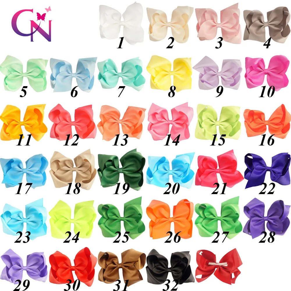 

CN 30pcs/lot 6" Ribbon Hair Bows With Hair Clips For Kids Girls Handmade Plain Ribbon Jumbo Bows Hair Barrette Hair Accessories