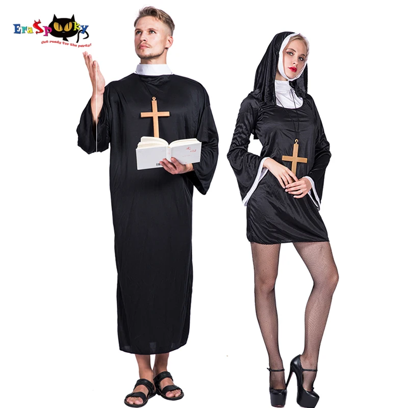 Eraspooky черный сексуальный косплей костюм для взрослых Nun Prinest Slutty женщины папа