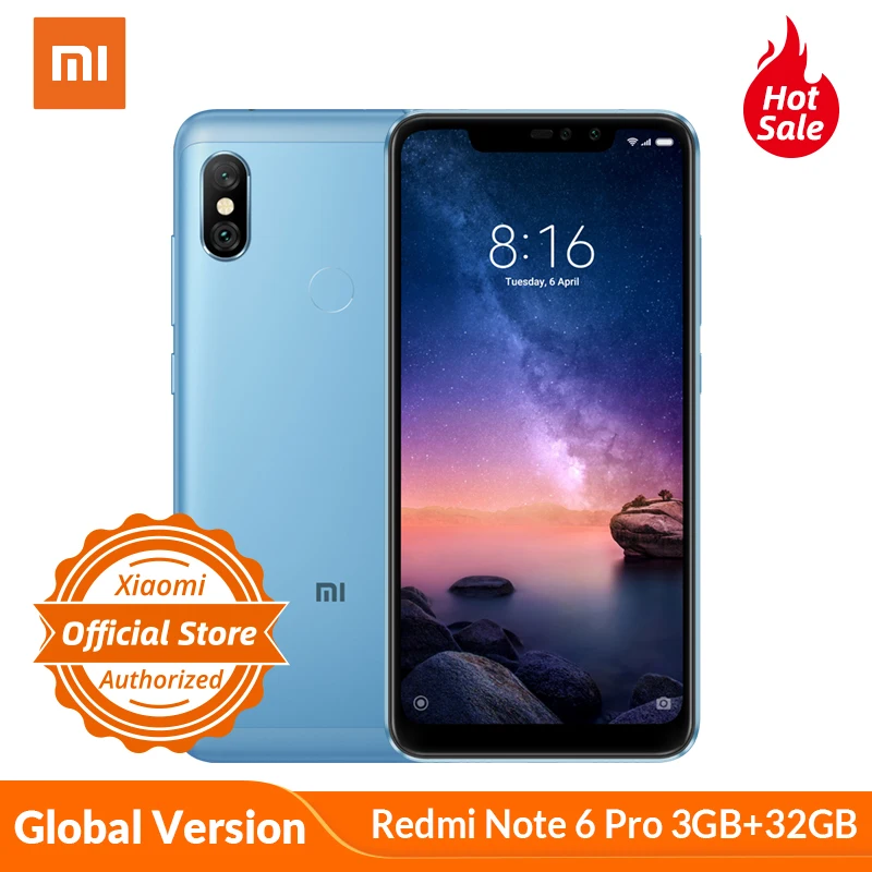 Смартфон Xiaomi Redmi Note 6 Pro 3 ГБ 32 глобальная версия 26 дюйма Восьмиядерный процессор