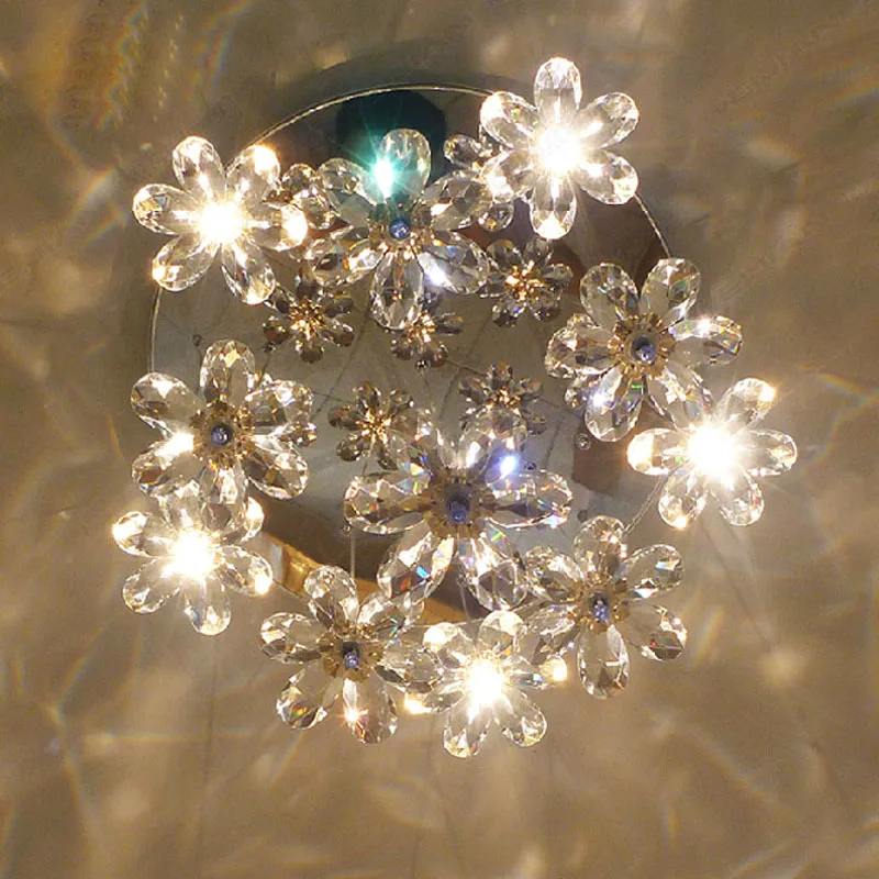 Z Modern LED Crystal Chandelier Romantic Flower Design Lovel Girl's Bedroom Lamp Restaurant Lighting Fixture Stairs | Лампы и