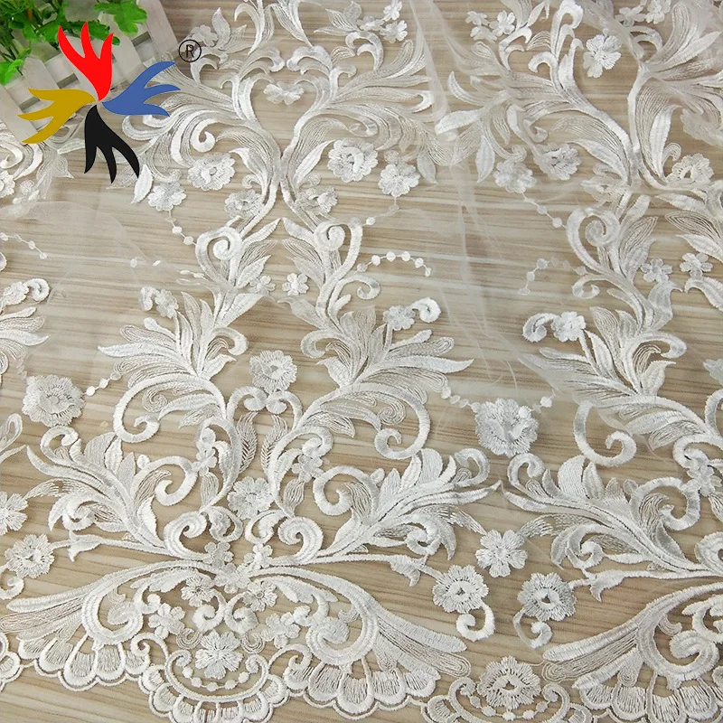 5Yards White Embroidered Wedding Lace Fabric High Quality Tulle Mesh lady dresses gowns making | Дом и сад