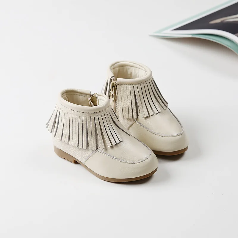 Ботильоны с бахромой для маленьких девочек Сезон осень зима Теплые Ботинки Martin
