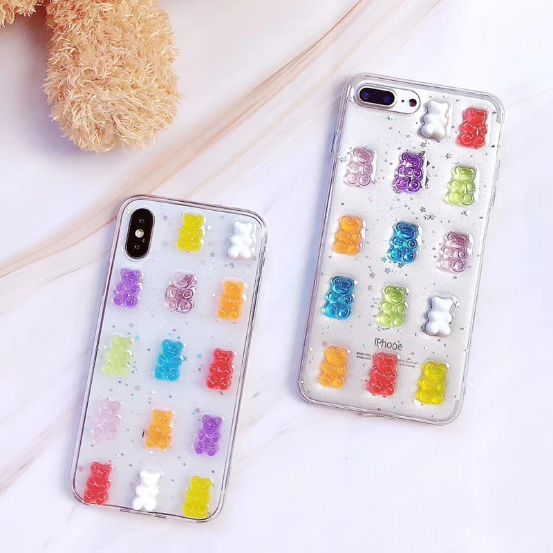 Для iPhone X чехол 3D Gummy Bear карамельный цвет мягкий s для 6 6S 7 8 Plus XS Max XR Xs Блестящий ТПУ