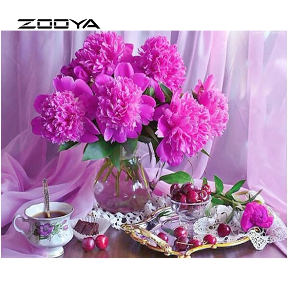 ZOOYA 3D DIY Стразы Алмазная вышивка крестиком фиолетовый цветок чашка с кофе и