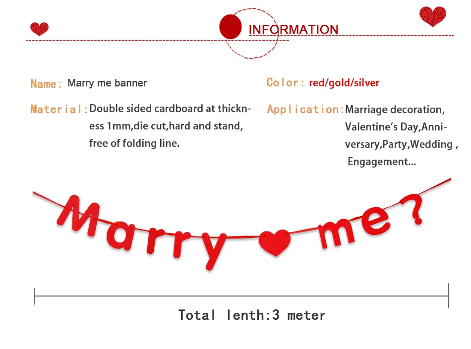 

Length 3 Meters Handmade Romantic JUST MARRIED ME With Heart Garland Banner Party Wedding Decoration Valentine's Day Bunting