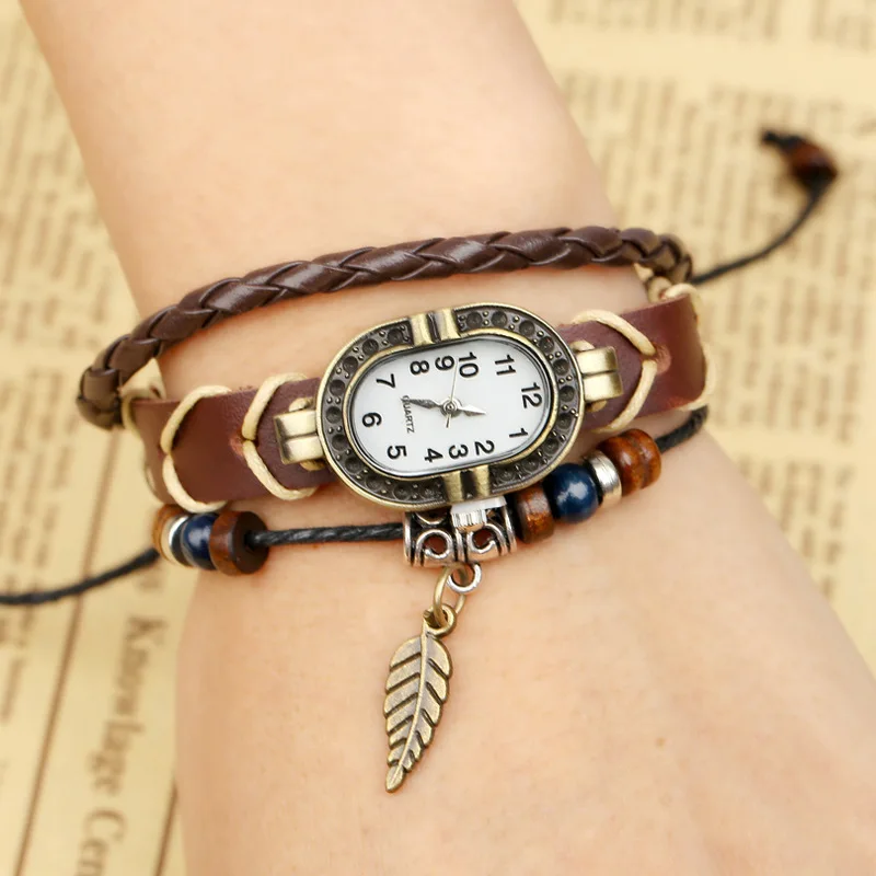 Женские часы с браслетом из натуральной кожи в этническом стиле|dama|damas fashiondamas watch |