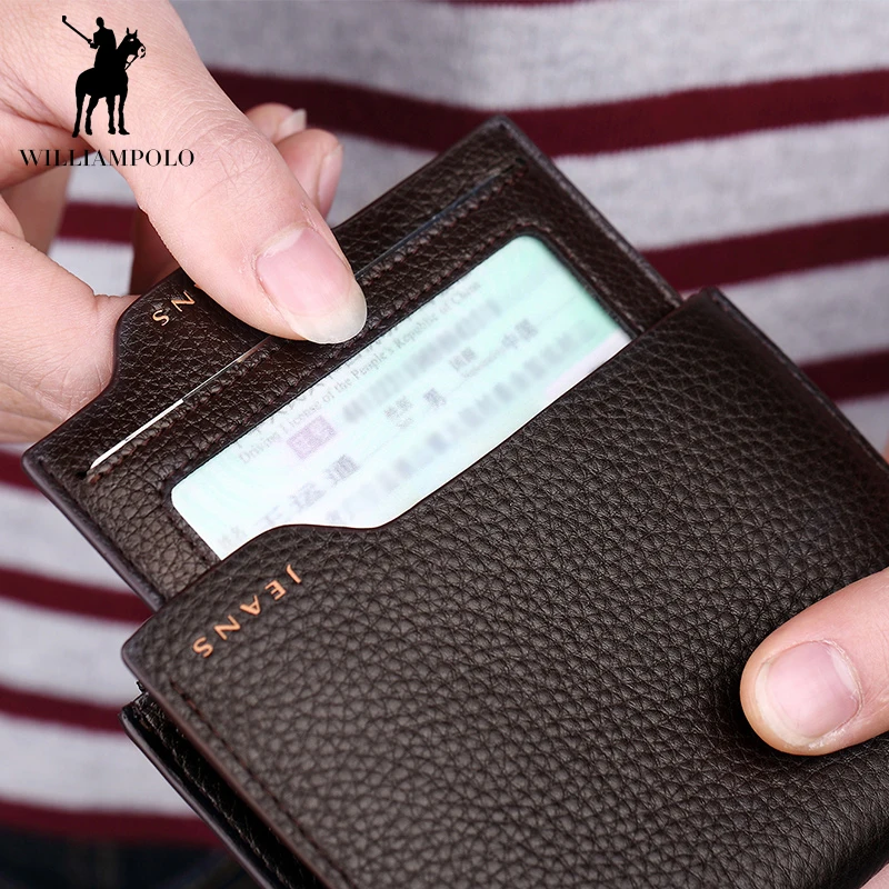 Мужской бумажник из натуральной кожи WILLIAMPOLO модный короткий кошелек с клипсой