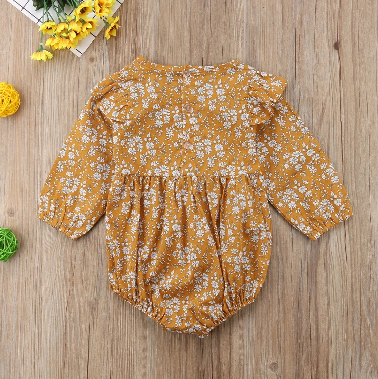 

Toddler Kids Baby Girls Hot Floral Bodysuit Jumpsuit Long Sleeve Summer Yellow Print Playsuit Outfits Clothes