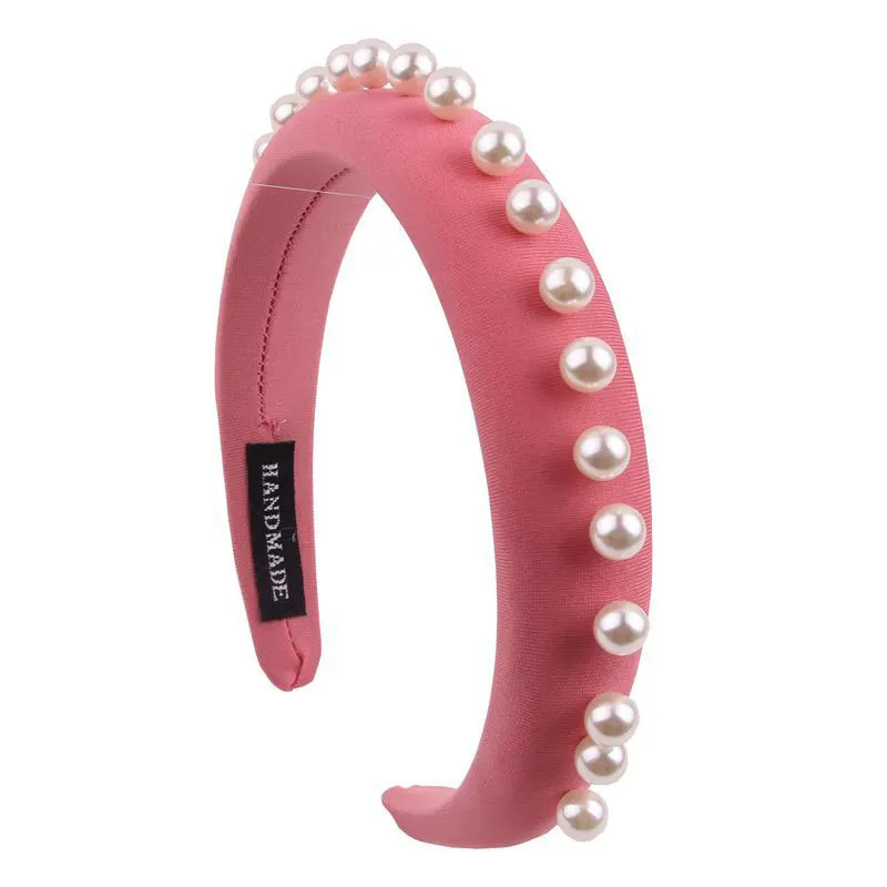 02 pearl pink Fioday, украшенные кристаллами, 3 см, ширина 1,5 см, толстые повязки на голову, черные, с заклепками, молочный шелк, повязки на голову для женщин, искусственные жемчужные обручи для волос, женские - Цвет: 02 pearl pink