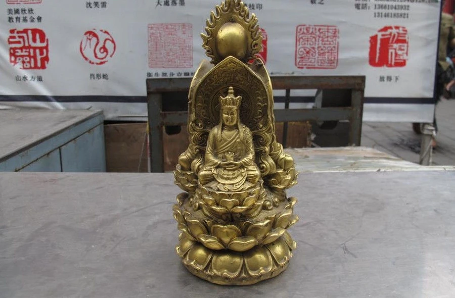 Tibet Buddhism Pure Brass Sakyamuni Ksitigarbha Kwan-Yin Buddha three statue | Дом и сад