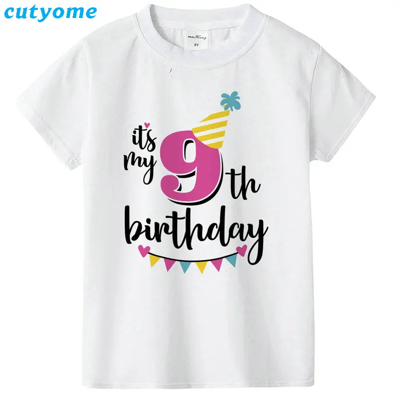 9 Футболка с короткими рукавами и надписью «Happy Birthday» для мальчиков, одежда для дня рождения для мальчиков 1, 2, 3, 4, 5, 6, 7, 8, 9 лет, топы для маленьких девочек, рубашки - Цвет: 9