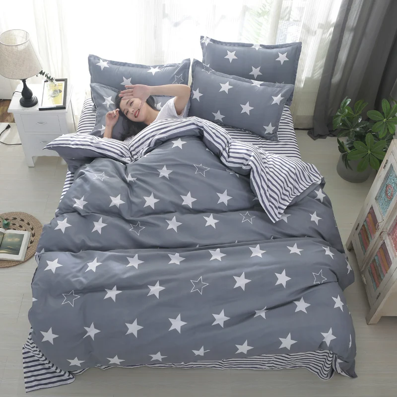 

Gray Stars Bedding Sets Kids Boys Stripe Pillowcase Duvet Comforter Bed Cover Bed Sheet Geometric Bed Linen59