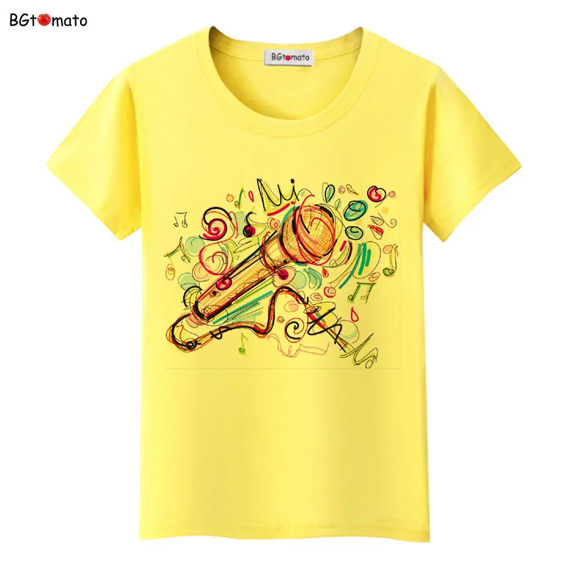 BGtomato Sing loudly microphone art t shirts Women fashion style colorful music shirt Brand comfortable casual tops tees | Женская