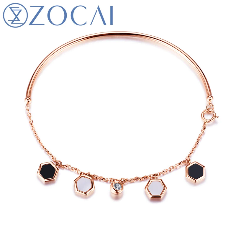 

Новое поступление, алмазный браслет ZOCAI серии Honeycomb Real 0,06 CT с белым корпусом и черным агатом, розовое золото 18 карат, JBS90228T