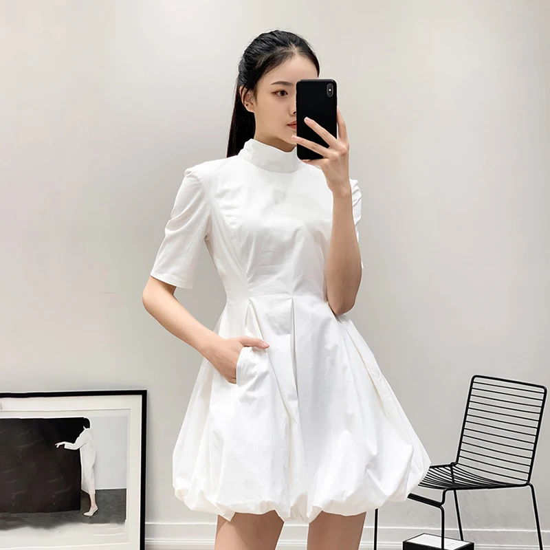 TWOTWINSTYLE, элегантное женское платье, водолазка, рукав до локтя, высокая талия, на шнуровке, мини-платье, Женская корейская мода, весна