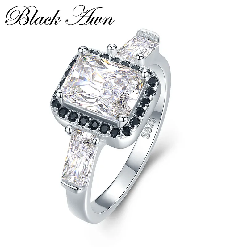 

[BLACK AWN] 100% Genuine 3.4g 925 Sterling Silver Jewelry Wedding Rings for Women Engagement Ring Girl Gift C403