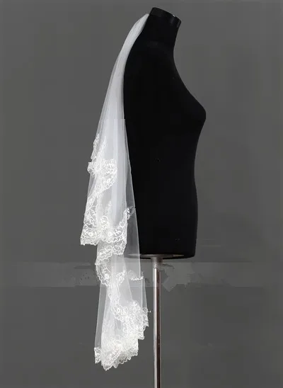 High Quality Real Show Appliques Lace Edge Bride Veils Wedding Accessories Bridal Veil 2014 Voile Mariage Curto All For | Свадьбы и
