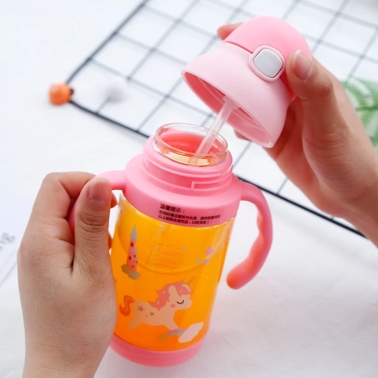 2 способа детская пластиковая бутылка для воды с соломинкой и ручкой BPA бесплатно Единорог тритан бутылка для воды портативный спортивный стакан