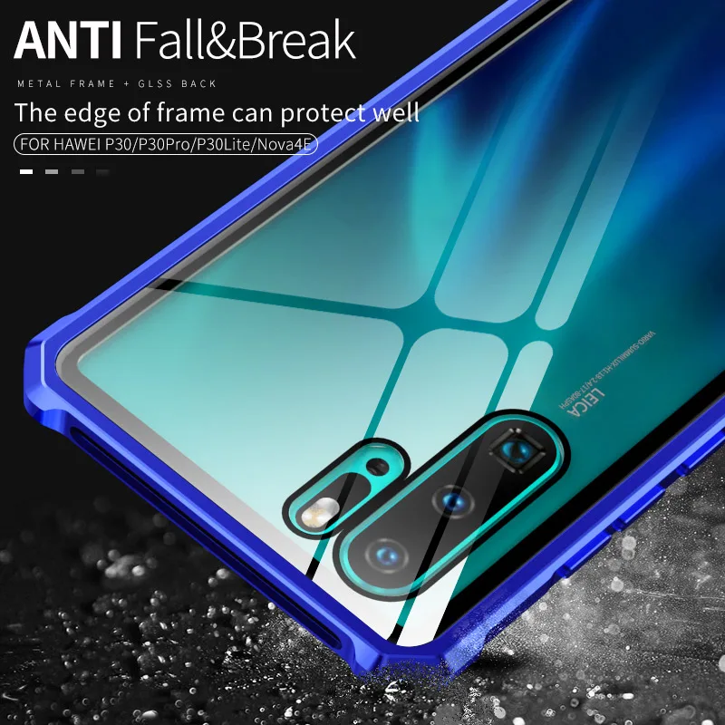 Чехол из закаленного стекла для Huawei P30 Pro Роскошный металлический чехол Lite