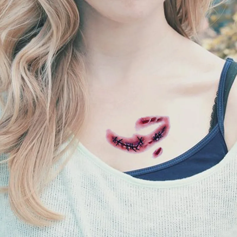 10 шт./лот Хэллоуин Зомби шрам татуировки Поддельные шрамы кровавый Макияж для